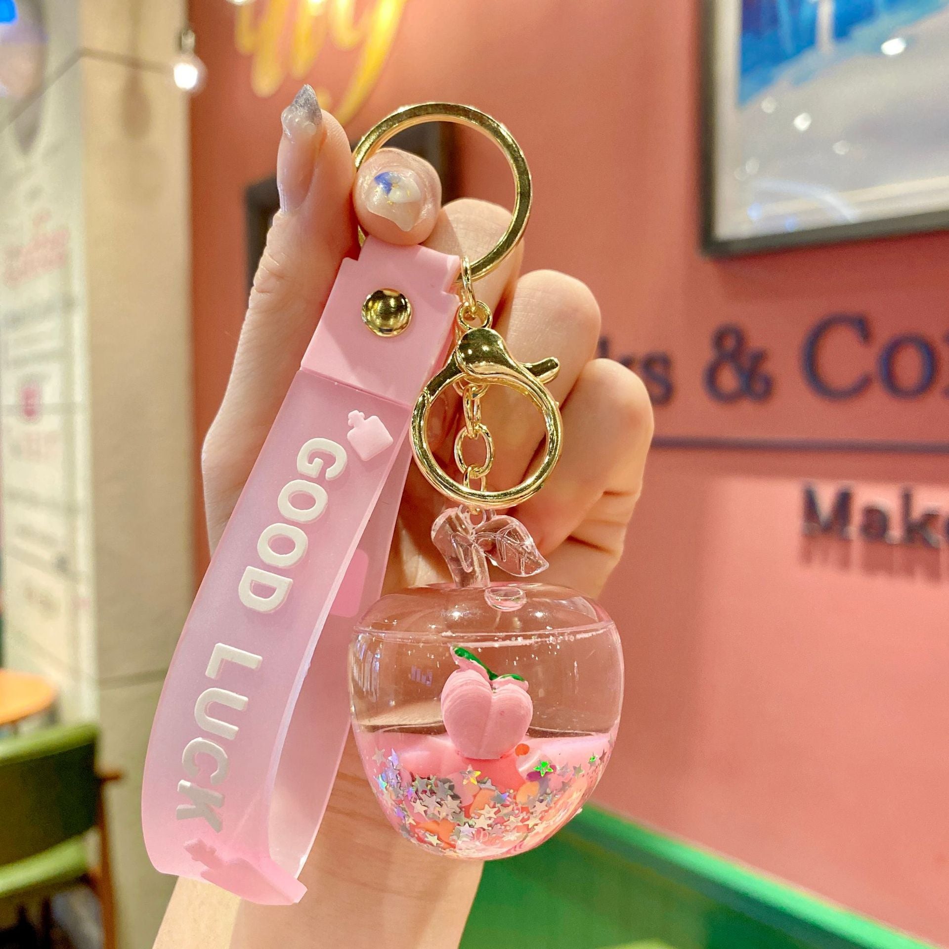 Wholesale Acrylic Oil Quicksand Bottle Fruit Series Keychain